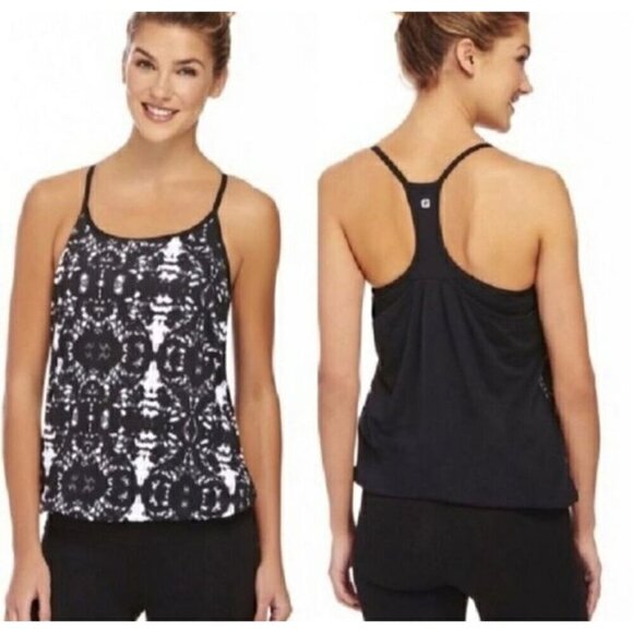 Fabletics Norwalk Tank Top Black/White Tie Dye Built in Bra XXS NEW - Picture 1 of 9